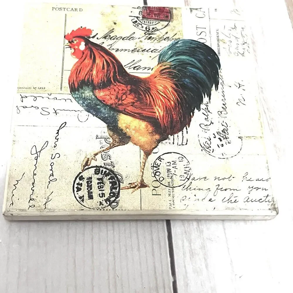 Farmhouse Rooster Coasters Rustic Country Kitchen French Cottage Decor Set of 3